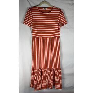 BODEN Womens Tangerine Orange Emma Stripe Tiered Midi Dress Size 6R EUC